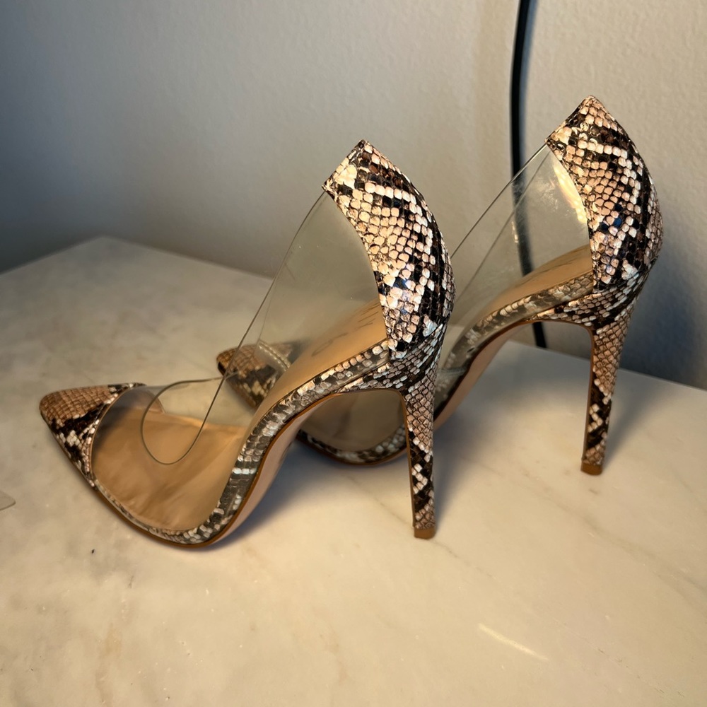 DSW clear and snake print heels worn once